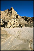 Mud plain below erosion spires, Cathedral Gorge State Park. Nevada, USA