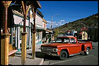 Red truck, main street, Pioche. Nevada, USA (color)