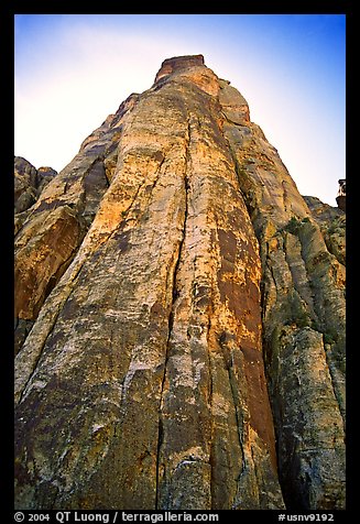 Tall sandstone wall with rock climbers. Red Rock Canyon, Nevada, USA (color)