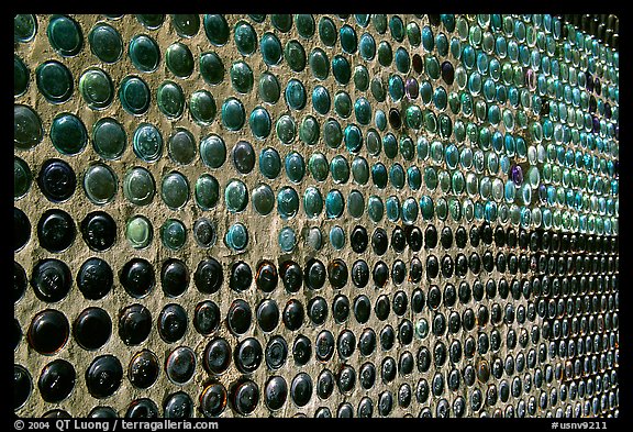 Detail of wall of the bottle house, Rhyolite. Nevada, USA (color)