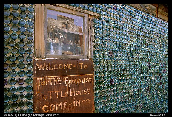 Window and wall,  bottle house, Rhyolite ghost town. Nevada, USA