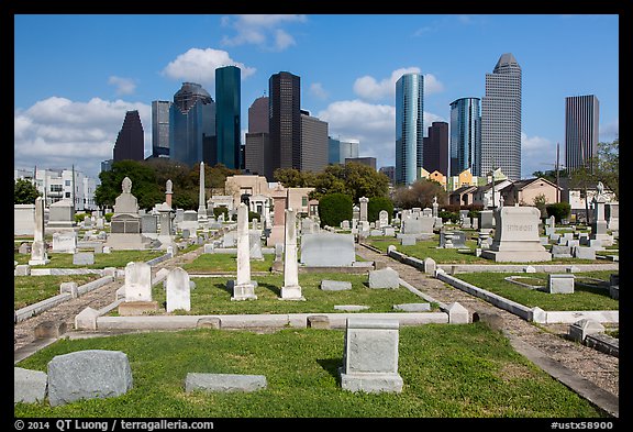 Congregation Beth Israel Cemetery and skyline. Houston, Texas, USA (color)