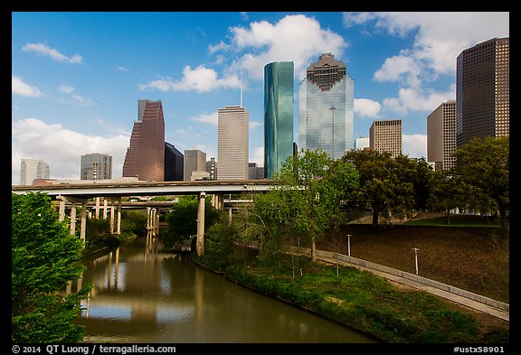 Buffalo Bayou and skyline. Houston, Texas, USA (color)