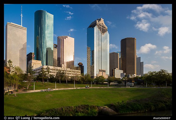 Lawn and Skyline District. Houston, Texas, USA (color)
