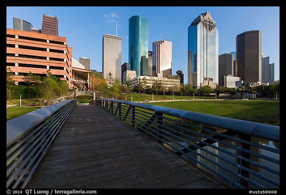 Footbridge and skyline. Houston, Texas, USA (color)