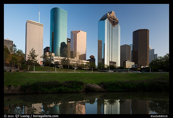 Skyscrapers from Sabine to Bagby Promenade. Houston, Texas, USA (color)