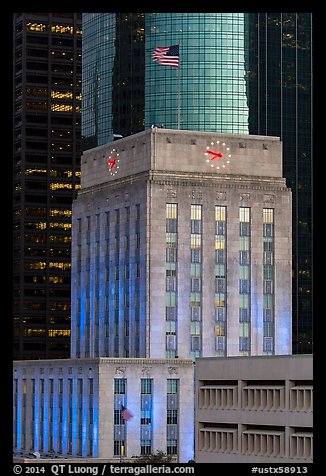 Mix of downtown buildings at dusk. Houston, Texas, USA (color)