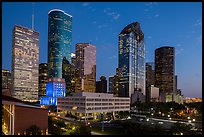 Skyline with lights at dusk. Houston, Texas, USA ( color)