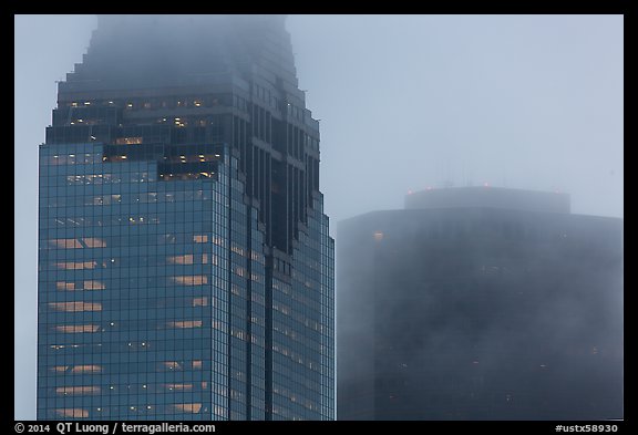 Skyscrapers reaching out for clouds at dawn. Houston, Texas, USA (color)