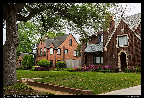 Old houses, North Boulevard. Houston, Texas, USA (color)