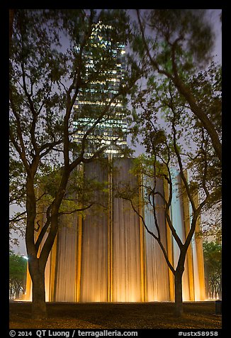 Gerald D. Hines Waterwall and Williams Tower at night. Houston, Texas, USA (color)