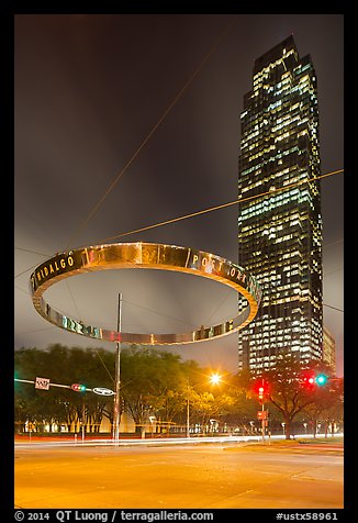 Street intersection and Williams Tower at night. Houston, Texas, USA (color)