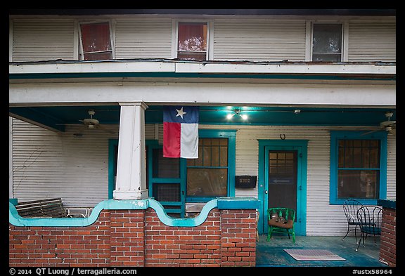 House with Texas flag. Houston, Texas, USA (color)