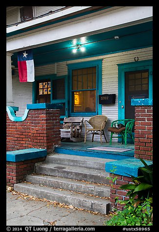 Porch with Texas flag. Houston, Texas, USA (color)