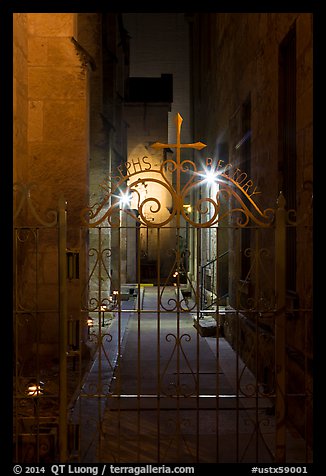 Alley next to church at night. San Antonio, Texas, USA (color)