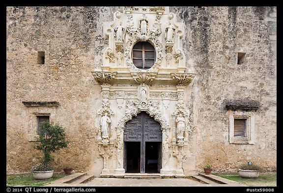 Facade of Mission San Jose church. San Antonio, Texas, USA