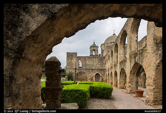 Convento and Church Dome, , Mission San Jose. San Antonio, Texas, USA (color)