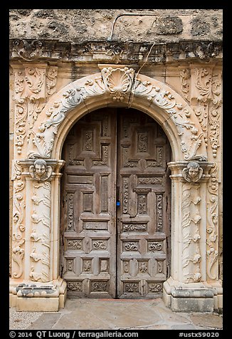 Rear portal to the church, Mission San Jose. San Antonio, Texas, USA