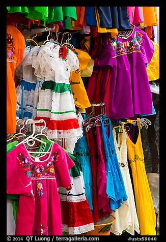 Mexican dresses for sale, Market Square. San Antonio, Texas, USA (color)