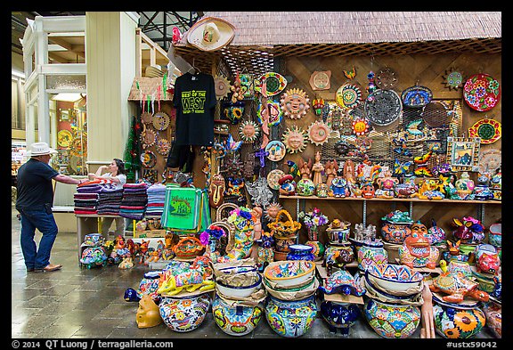 Mexican ceramics for sale, Market Square. San Antonio, Texas, USA (color)