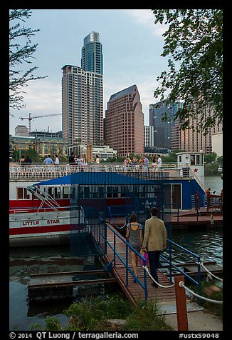 Skyline from Lake Austin at night. Austin, Texas, USA (color)