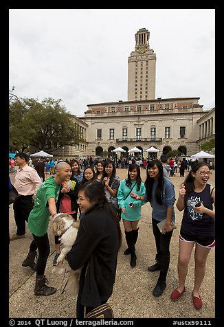 Students and Texas Tower, University of Texas. Austin, Texas, USA (color)
