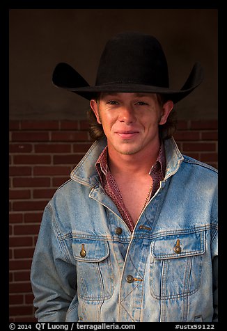 Man with cowboy hat and blue jeans. Fort Worth, Texas, USA (color)