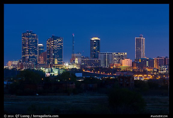 Skyline at night. Fort Worth, Texas, USA (color)