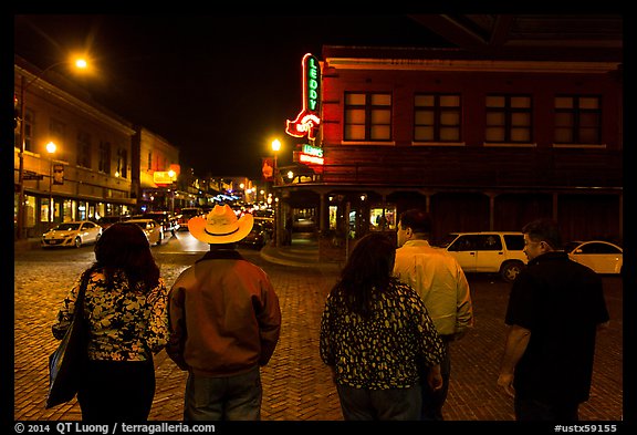 Fort Worth Stockyards at night. Fort Worth, Texas, USA (color)