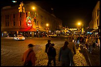 Street crossing at night, Fort Worth Stockyards. Fort Worth, Texas, USA ( color)