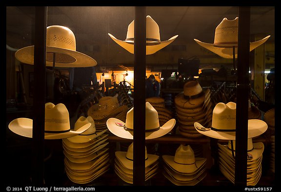 Cowboys hats for sale. Fort Worth, Texas, USA (color)