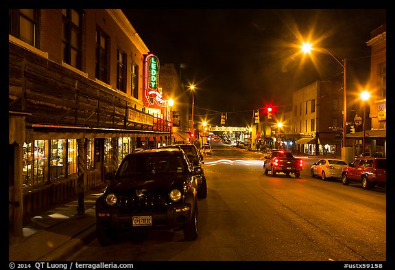 Street at night, Stockyards. Fort Worth, Texas, USA (color)