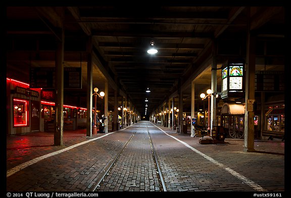 Station at night, Stockyards. Fort Worth, Texas, USA (color)