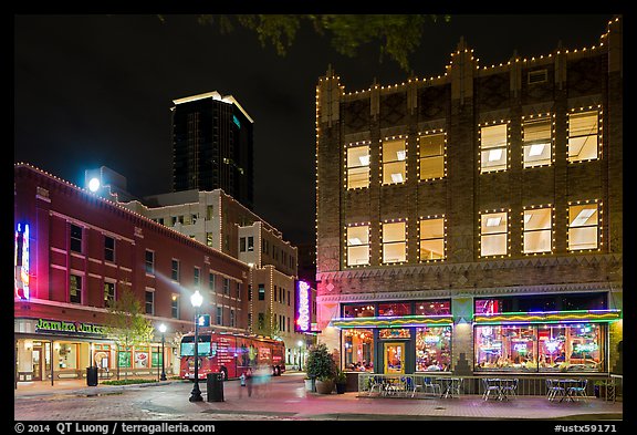 Dowtown street at night. Fort Worth, Texas, USA (color)