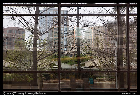 View and reflection through window, Crow Collection. Dallas, Texas, USA (color)
