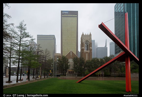 High rises seen from sculpture garden. Dallas, Texas, USA (color)