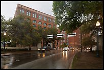 Elm Street with X marking JFK assassination spot and Texas School Book Depository,. Dallas, Texas, USA ( color)