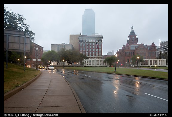 Dealey Plazza in the rain. Dallas, Texas, USA (color)