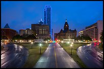 Dealey Plazza and skyline at dusk. Dallas, Texas, USA ( color)