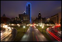Dealey Plazza and skyline by night. Dallas, Texas, USA ( color)