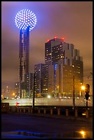 Reunion Tower and passing train at night. Dallas, Texas, USA ( color)