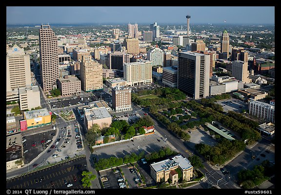 Aerial view of downtown. San Antonio, Texas, USA (color)
