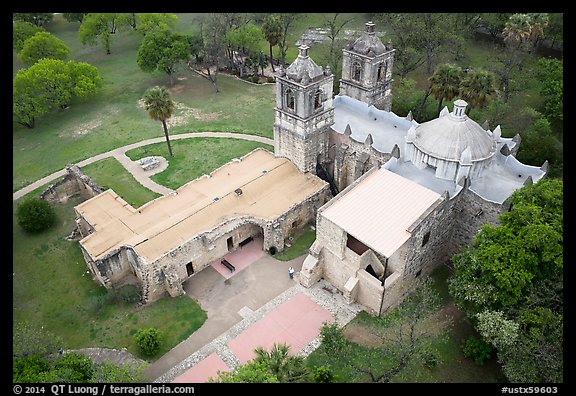 Aerial view of Mission Concepcion. San Antonio, Texas, USA (color)