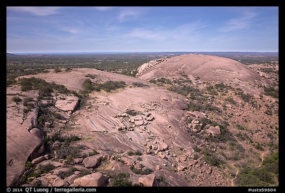 Aerial view of Enchanted Rock granite domes. Texas, USA