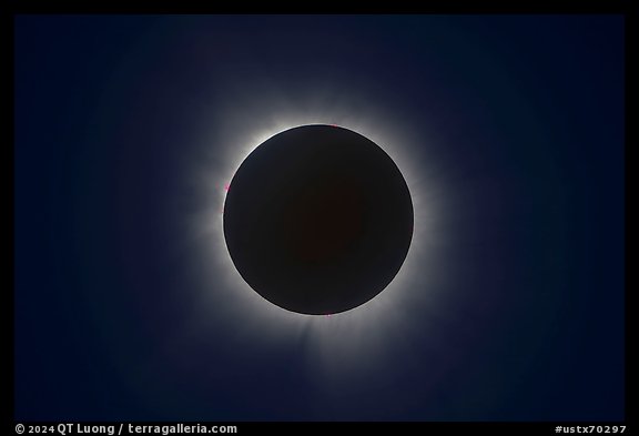 Protuberances and inner corona, April 8, 2024 total eclipse. Waco Mammoth National Monument, Texas, USA