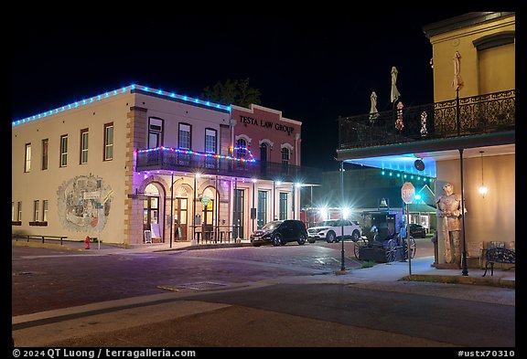Historic Kahn and Jefferson hotels at night. Jefferson, Texas, USA (color)