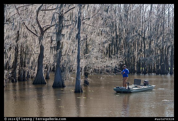 Fisherman, Caddo Lake. Texas, USA (color)