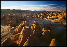 Goblin Valley from the main viewpoint, sunrise, Goblin Valley State Park. Utah, USA (color)