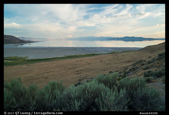 Sagebrush desert and Great Salt Lake from Antelope Island. Utah, USA (color)