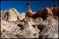 Badlands and caprock sandstone spires. Grand Staircase Escalante National Monument, Utah, USA ( color)